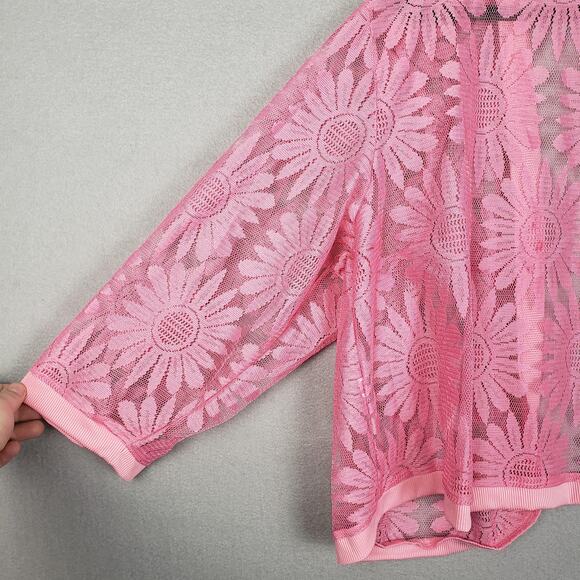 Sheer Floral Lace Layering Top Pink Daisy Preppy Coquette Feminine Cottagecore - Picture 5 of 5